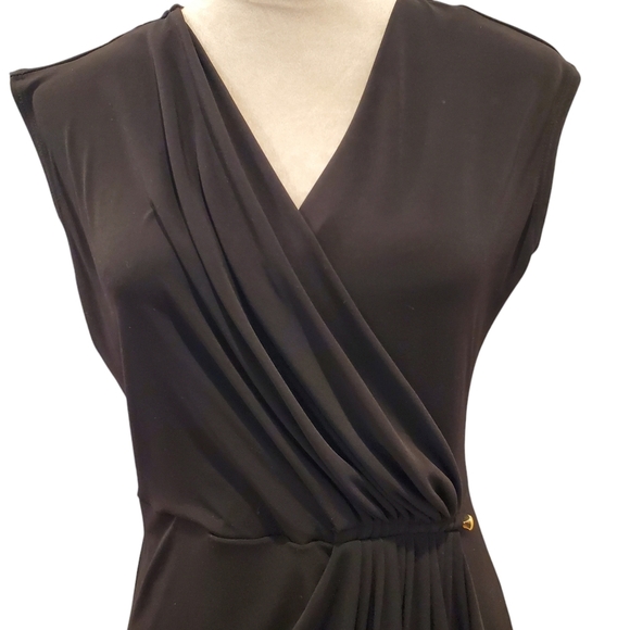 MICHAEL KORS SZ S Little Black Dress Draping Cocktail Midi Sleeveless Stretch - Picture 2 of 9